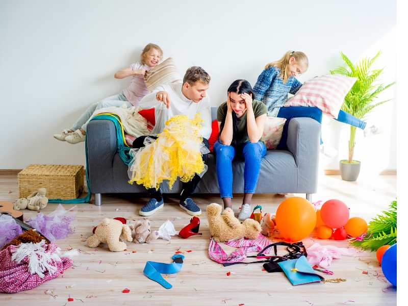 mom-with-kids-in-a-messy-room-thinking-of-how-to-discipline-and-care