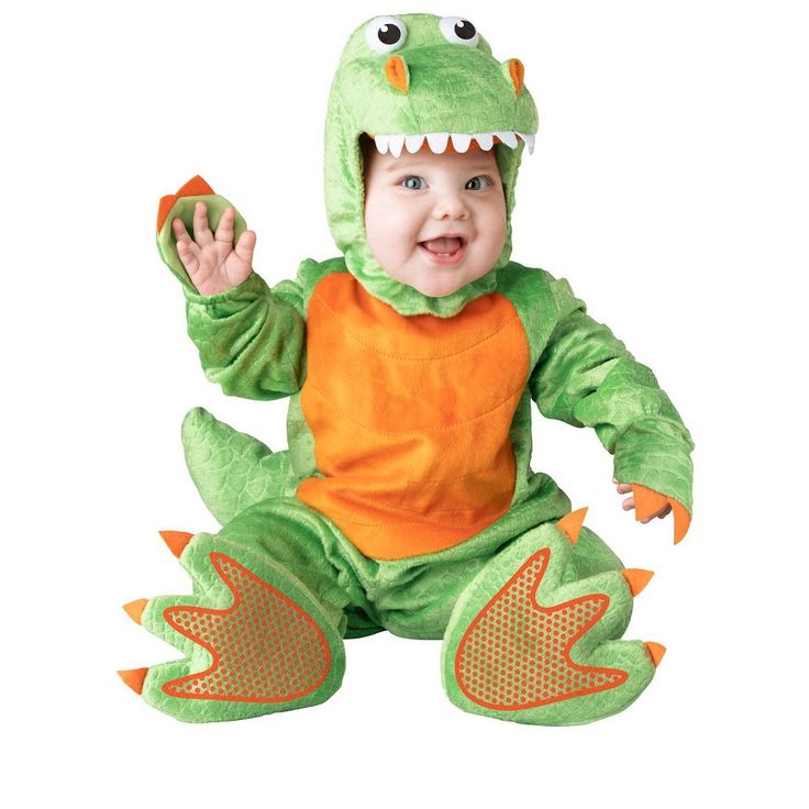 baby-on-tiny-t-rex-for-adorable-baby-first-Halloween-costume-idea