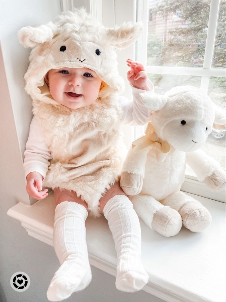 baby-on-little-lamb-costume-on-adorable-baby-first-Halloween-costume-idea