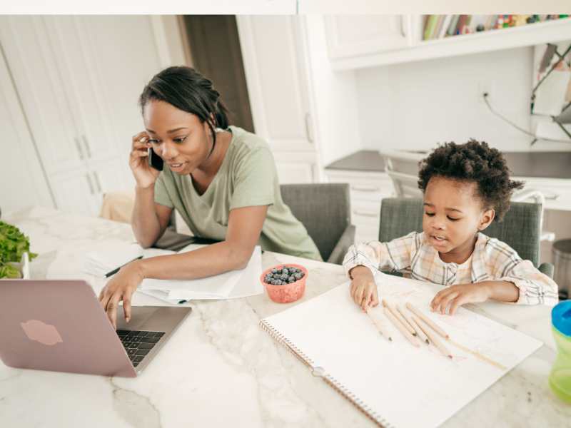 mom-and-son-on-table-doing-chores-together