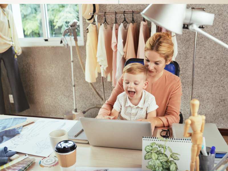 woman-working-from-her-designated-place-with-baby