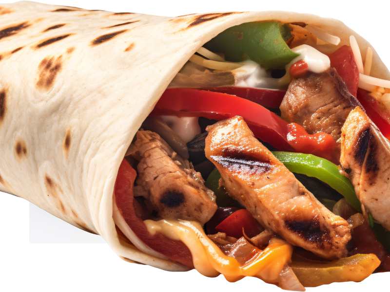 fajita-in-wrap-on-a-white-tray