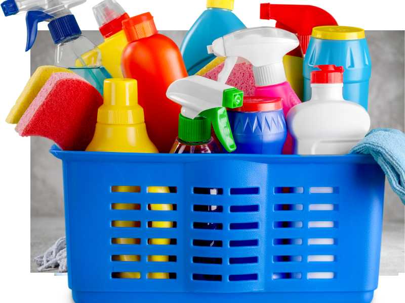 cleaning-supplies-in-a-blue-basket-for-cleaning-and-maintaining-a-well-organized-home