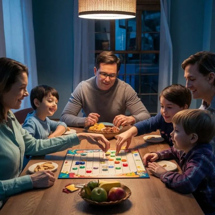 family-of-5-playing-the-board-game-on-table-one-of-the-best-Christmas-gift-ideas