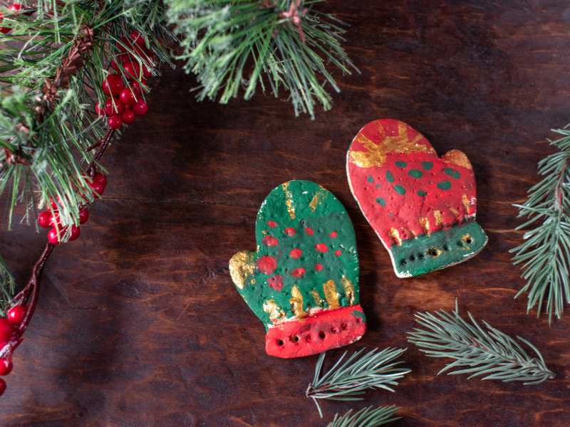 hand-painted-green-and-red-Christmas-mitten-salt-dough-ornament