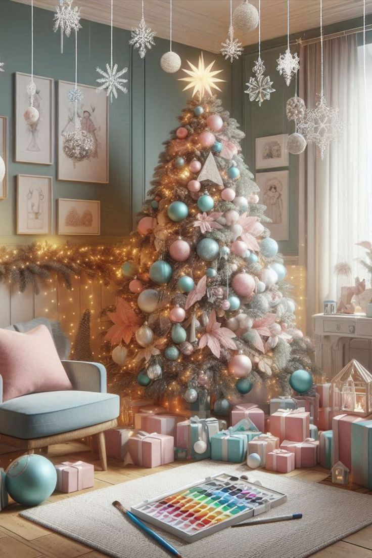 a-colorful-pastel-Christmas-tree-in-a-living-room