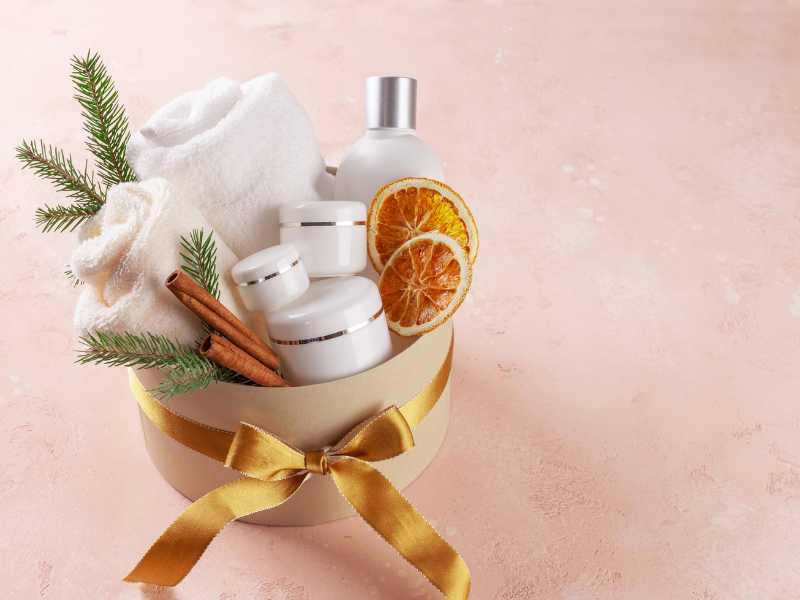 spa-gift-set-on-a-small-bowl-with-gold-bow-tie