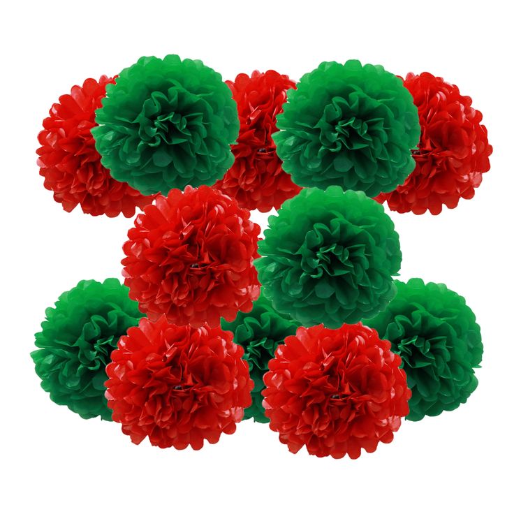 red-green-tissue-paper-pompom-on-a-white-background