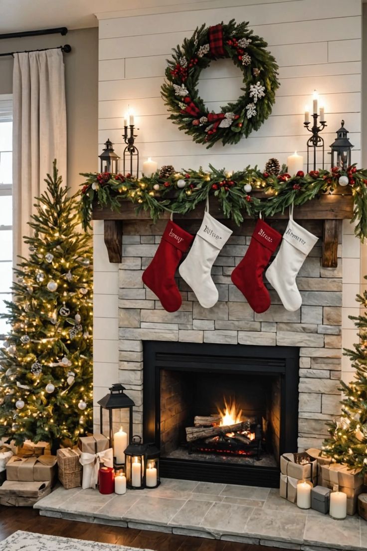 a-Christmas-decorations-with-red-and-white-stockings