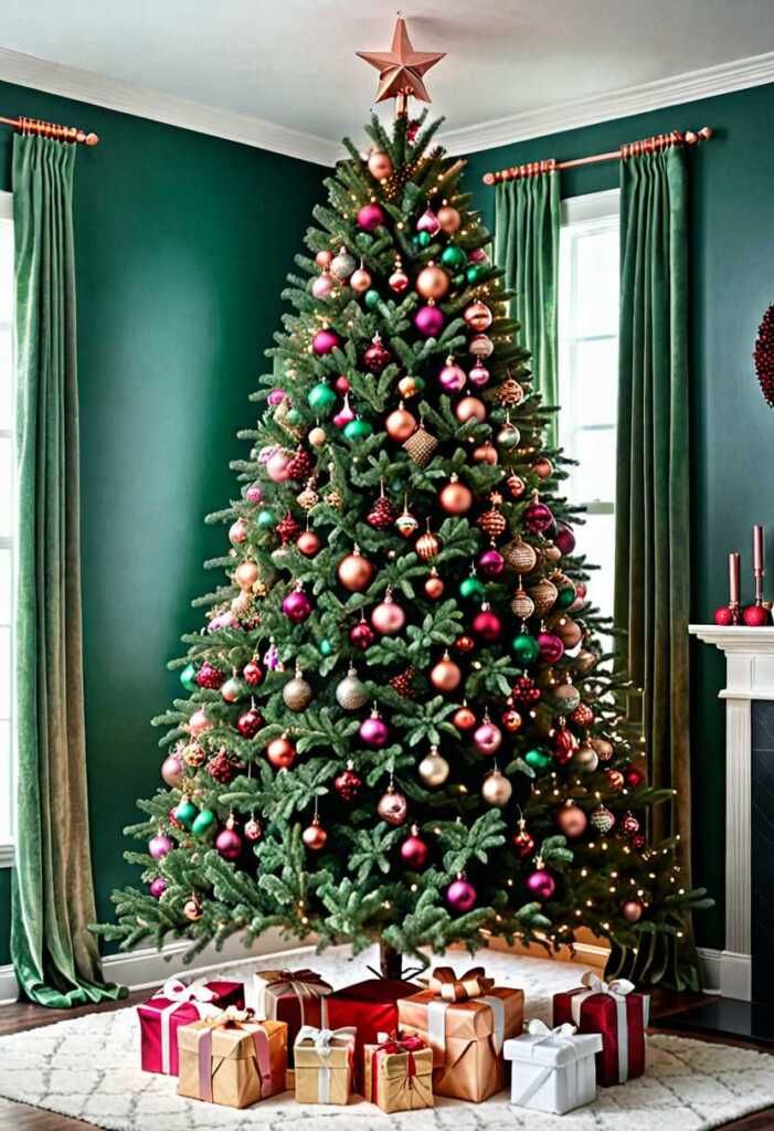 a-green-Christmas-tree-with-bold-jewel-tones