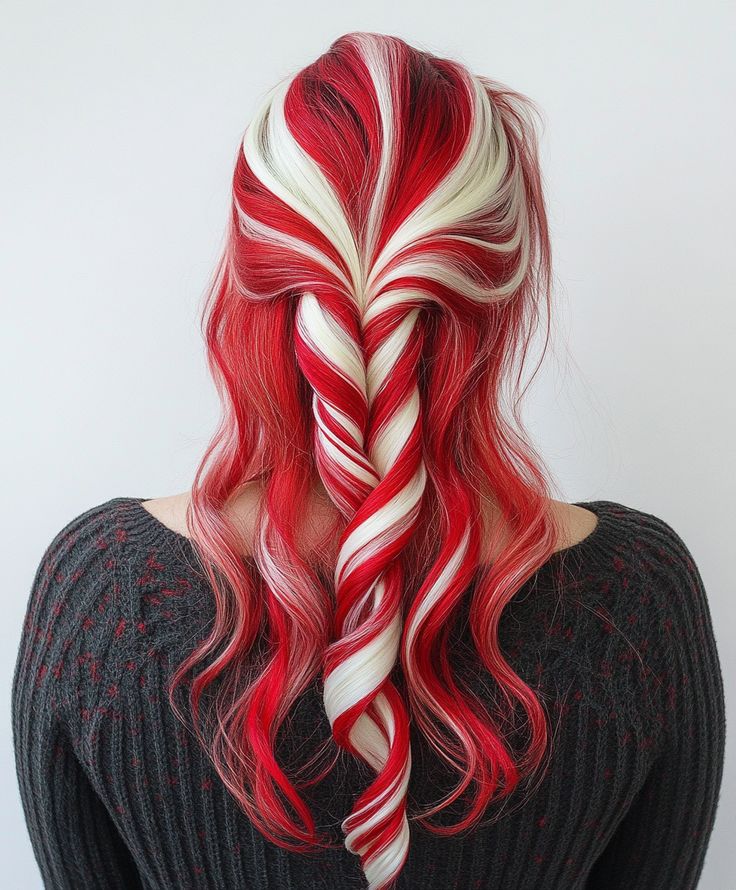 woman-on-black-with-red-candy-and-white-stripes-hair-color