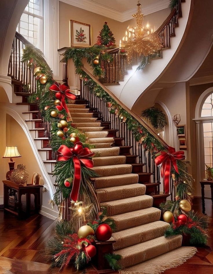 a-decorated-staircase-with-garlands