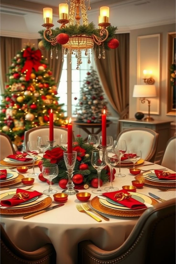 plate-settings-on-a-decorated-table-with-red-green-colors