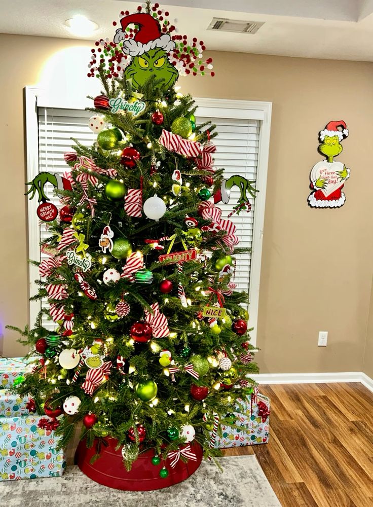 a-colorful-grinch-Christmas-tree-in-a-room