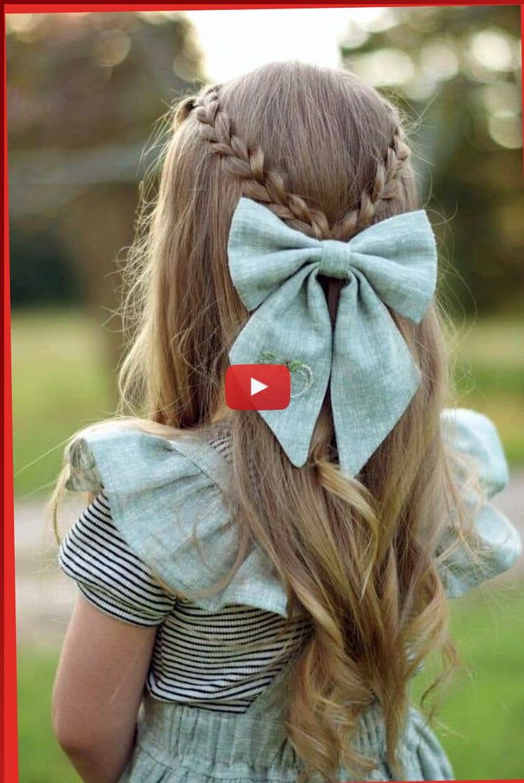 little-girl-with-green-bow-ribbon-on-half-twisted-braid-hairstyles-for-kids