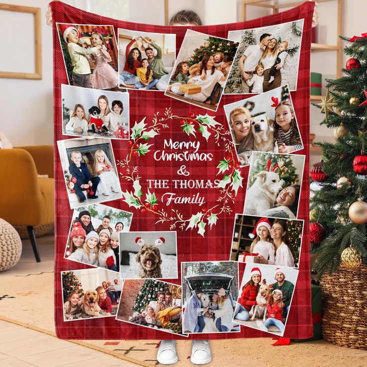 a-red-blanket-with-family-photos-and-its-one-of-the-best-Christmas-gift-ideas-for-mothers