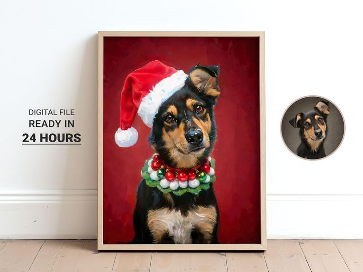 portrait-of-a-dog-with-Santa's-cap-on-a-red-frame