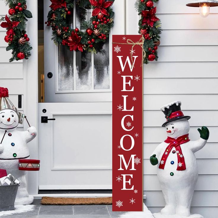 a-red-welcome-sign-with-snowman-by-the-side-for-outdoor-spaces