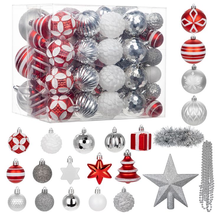 red-silver-ornaments-on-a-white-background