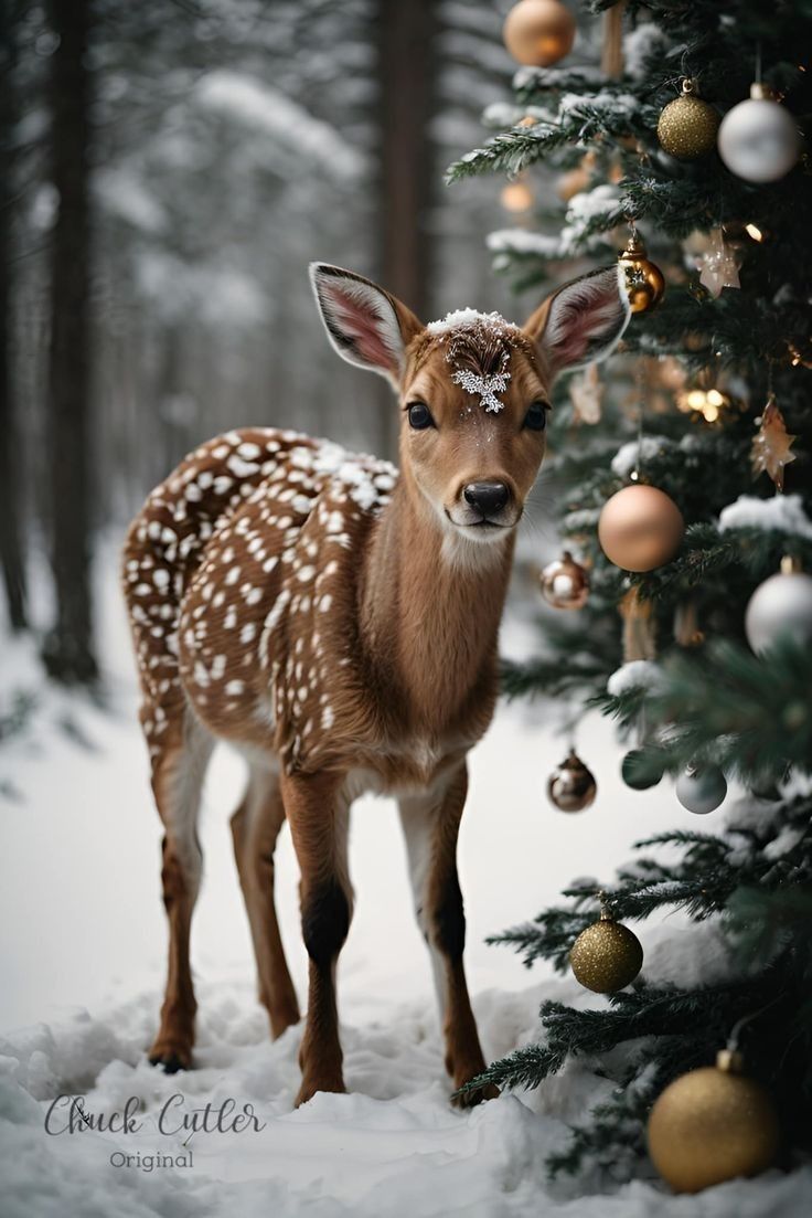 a-deer-by-a-Christmas-tree