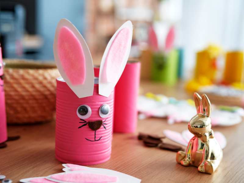 pink-DIY-Easter-decor-paper-bunny-in-a-blurry-background-