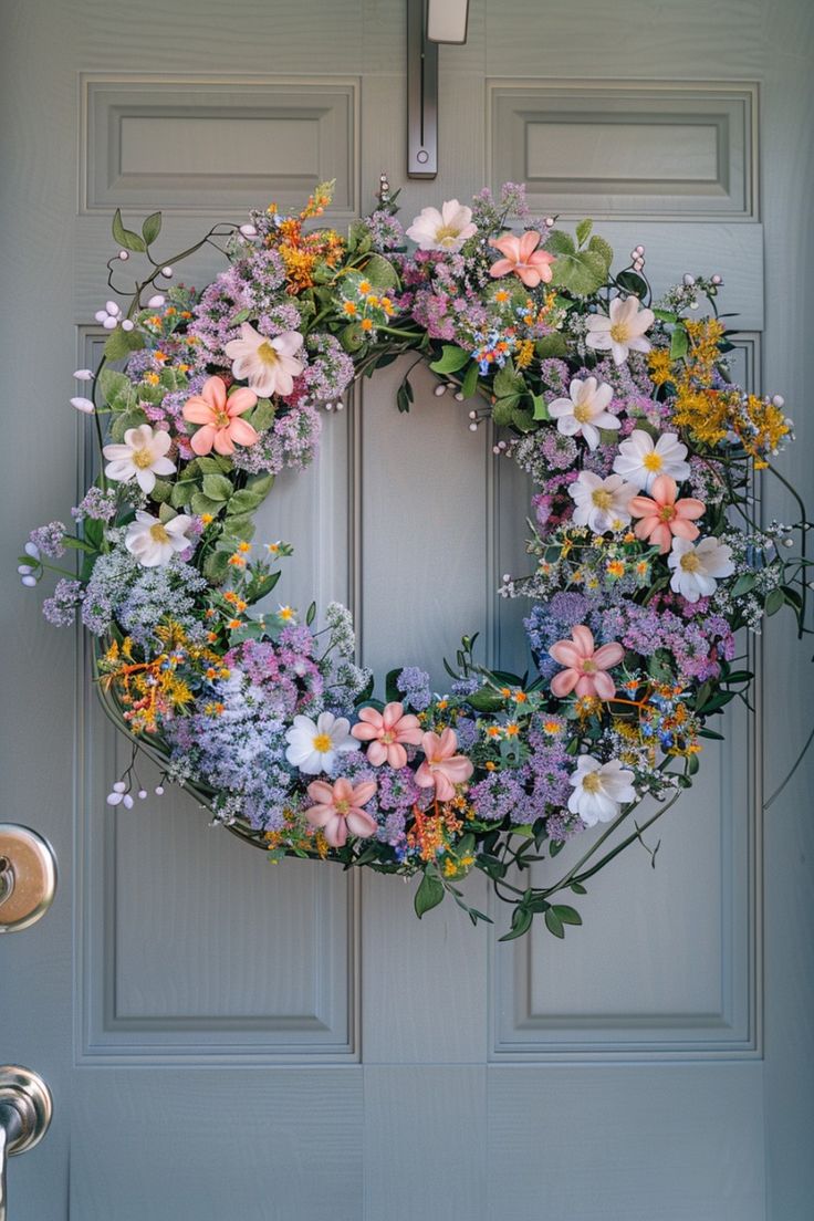 floral-DIY-spring-wreaths-hanging-on-a-door