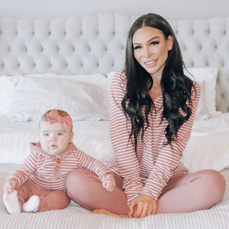 new-mom-and-baby-on-matching-outfit