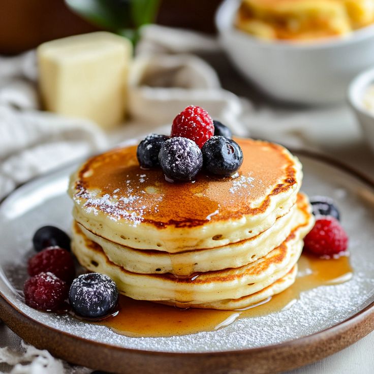 fluffy-buttermilk-pancakes-on-a-flat-plate