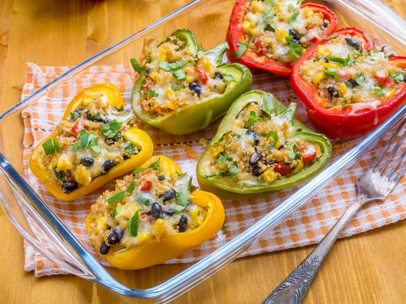 spinach-stuffed-pepper-on-a-transparent-bowl-on-a-napkin-with-mushroom-for-mothers-day-dinner