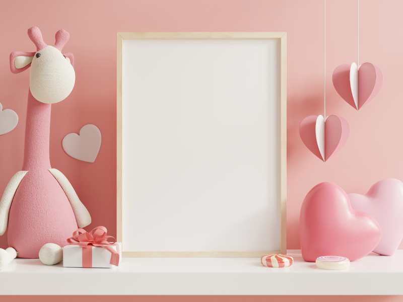 pink-heart-shape-and-white-frame-on-a-pink-background-for-mother's-day-DIY-photo-frame