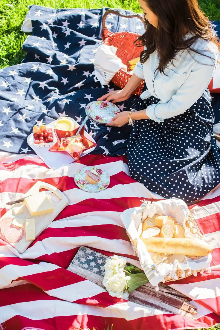 lady-sitting-on-usa-picnic-blacket-july-picnic-ideas-for-family