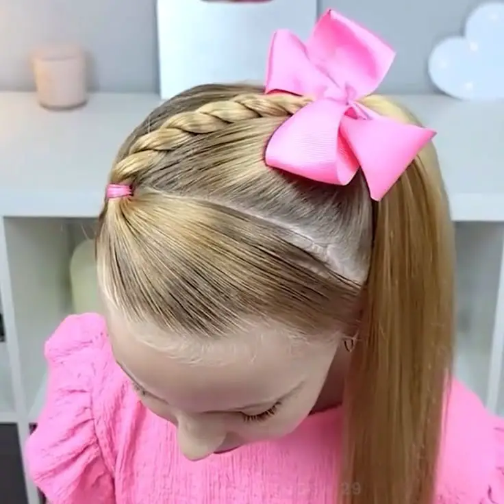 ponytail-hairstyle-with-pink-bow-tie