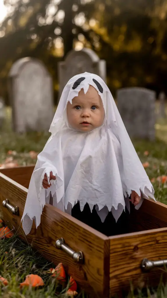 Ghost Babygrow White All In One and Hat Baby Halloween Costume main image 1
