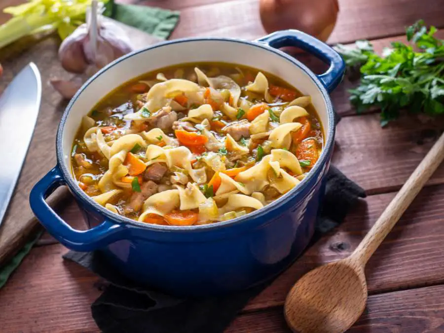 a-pot-of-chicken-noodle-soup