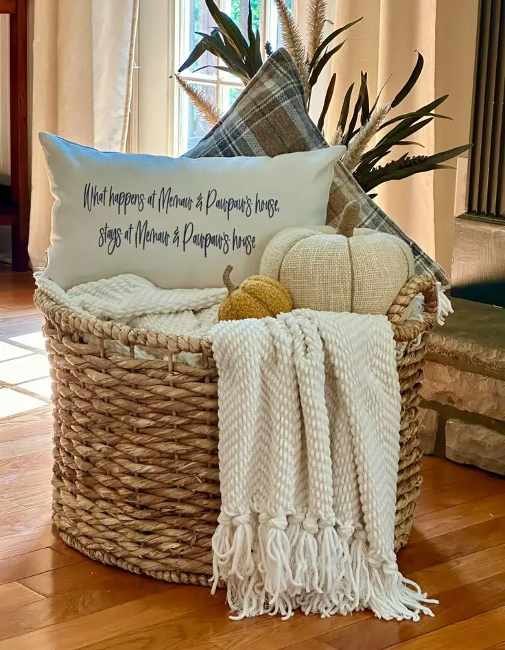 a basket of cozy throw