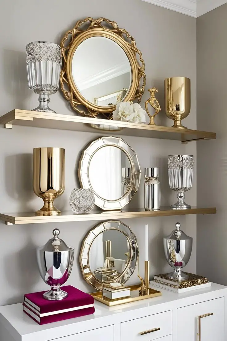 metallic-accents-fall-shelf-styling-ideas