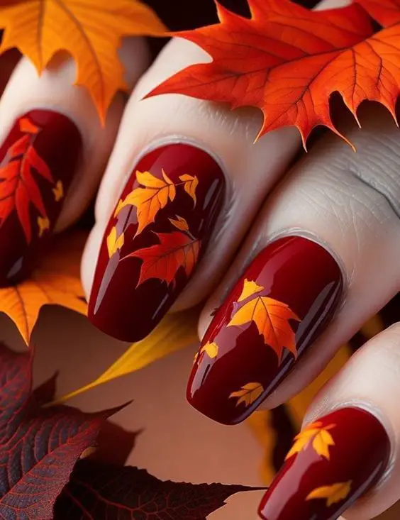 leaf-accents-thanksgiving-nail-arts-design