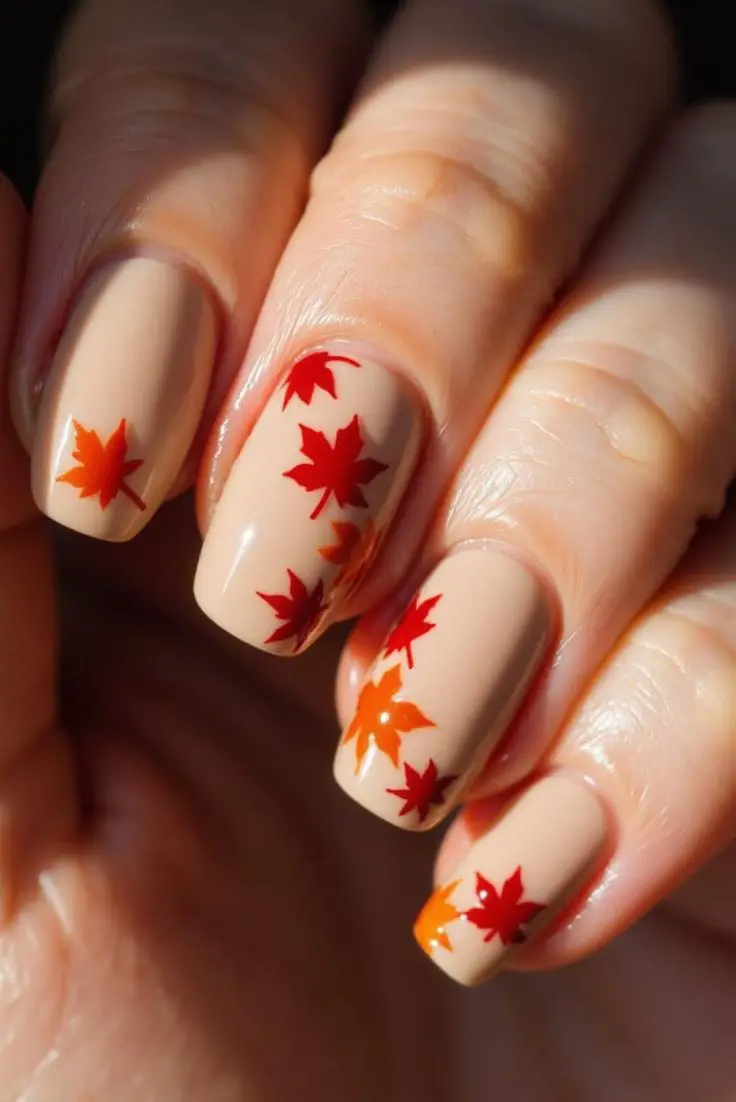 autumn-leaf-accent-nails-adorably-cute-halloween-nail-art-tutorial
