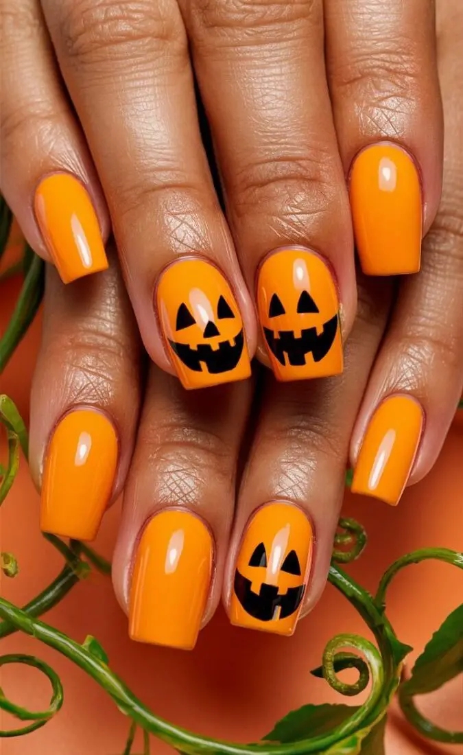 smilling-pumpkin-faces-cute-halloween-nail-art-tutorial
