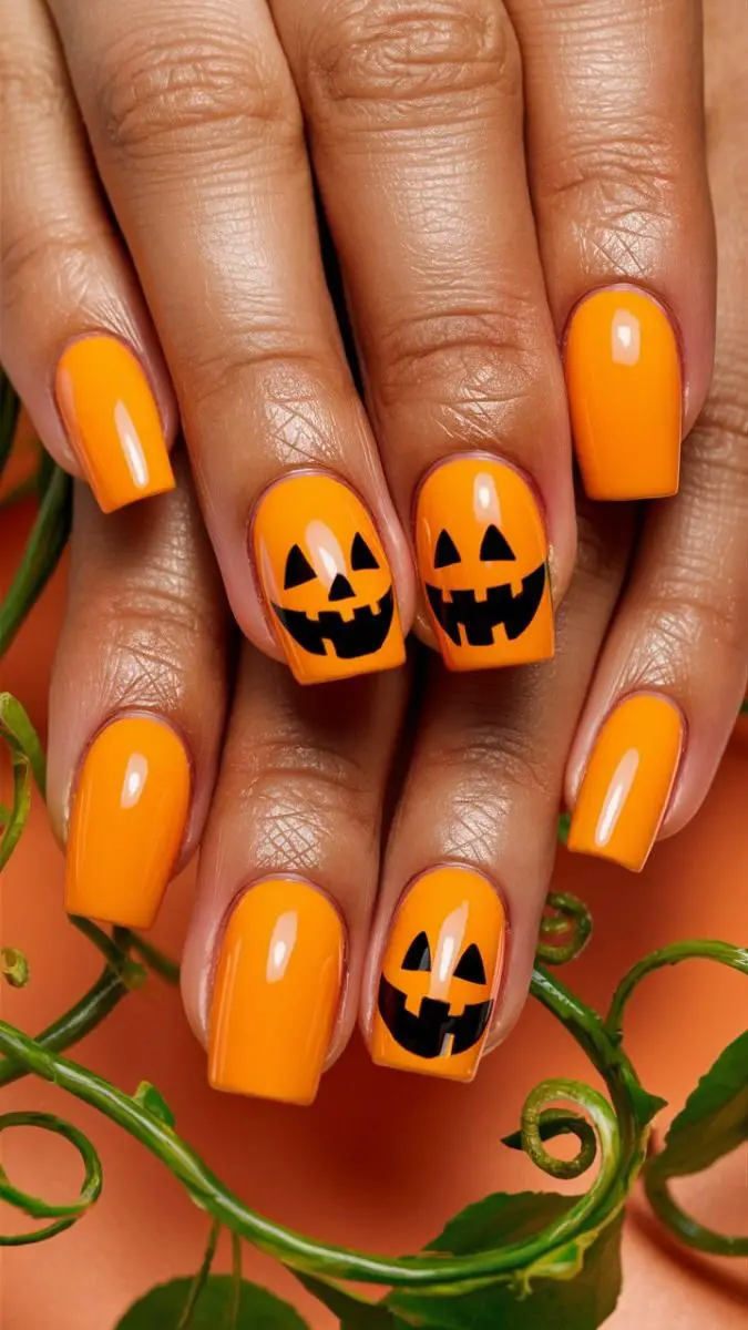 smilling-pumpkin-faces-cute-halloween-nail-art-tutorial