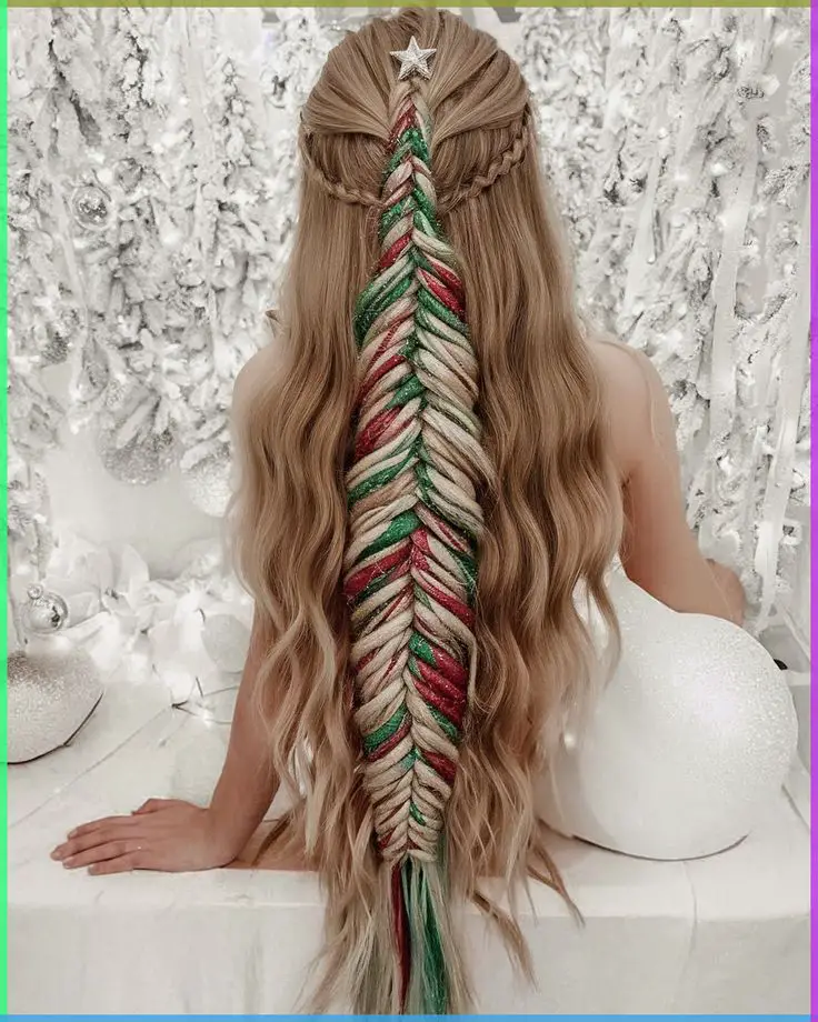 christmas-tree-fishtail-braid-creative-christmas-tree-braid-hairstyle-ideas