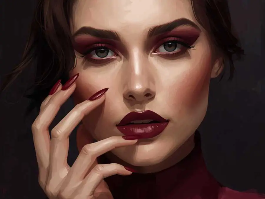 burgundy-makeup-with-burgundy-red-nails