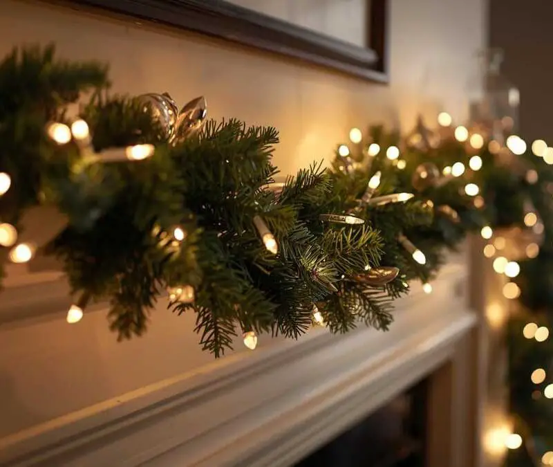classic-garland-with-soft-lightt-christmas-fireplace-mantel-decor-ideas