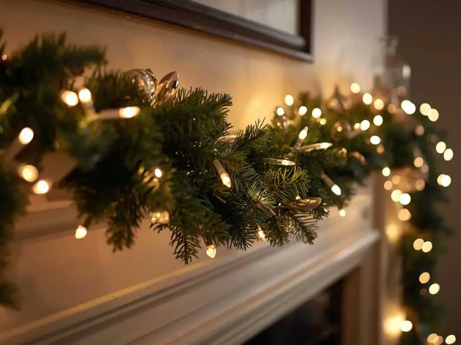 classic-garland-with-soft-lightt-christmas-fireplace-mantel-decor-ideas