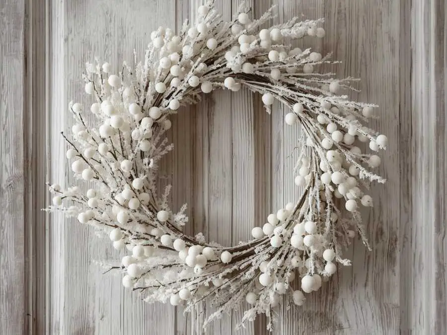 minimal-white-wreath-decorated-with-frosted-berries-white-christmas-decor-ideas