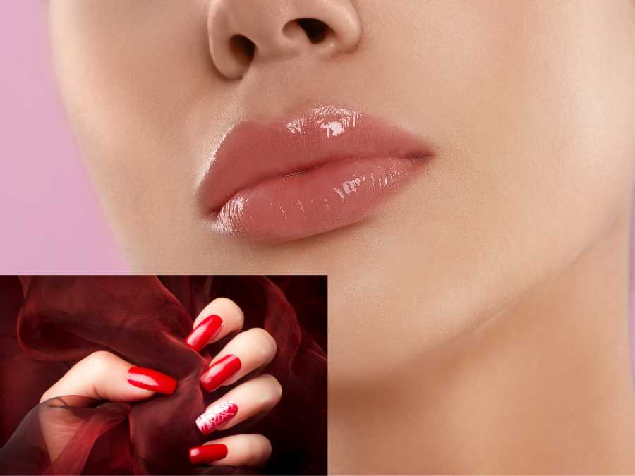 nude-lips-with-red-statement-nails-stunning-red-christmas-nail-ideas