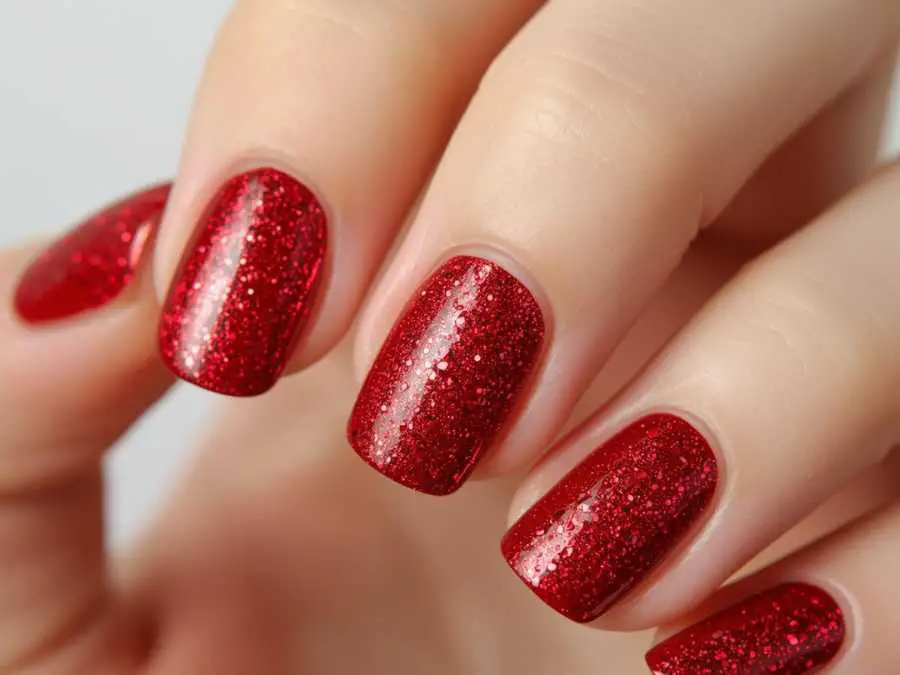 red-glitter-accent-nail-short-christmas-nail-ideas