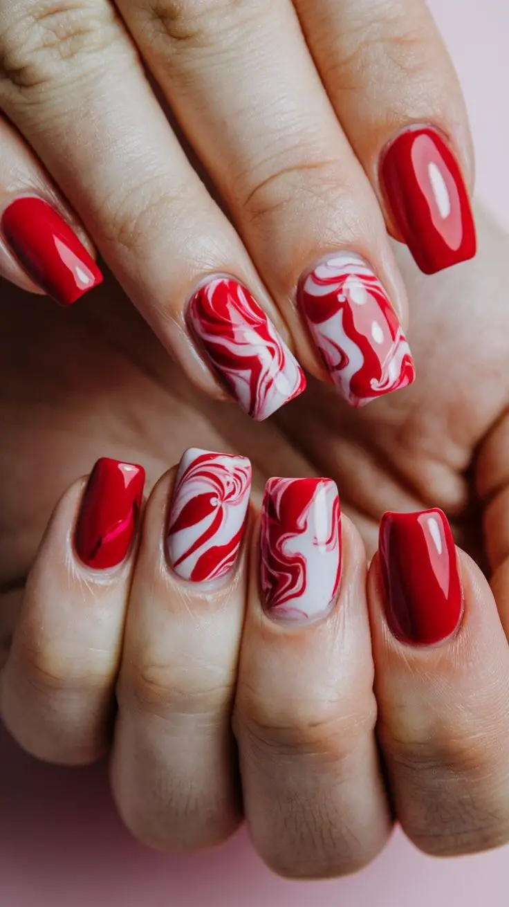 red-marble-nails-christmas-nail-ideas