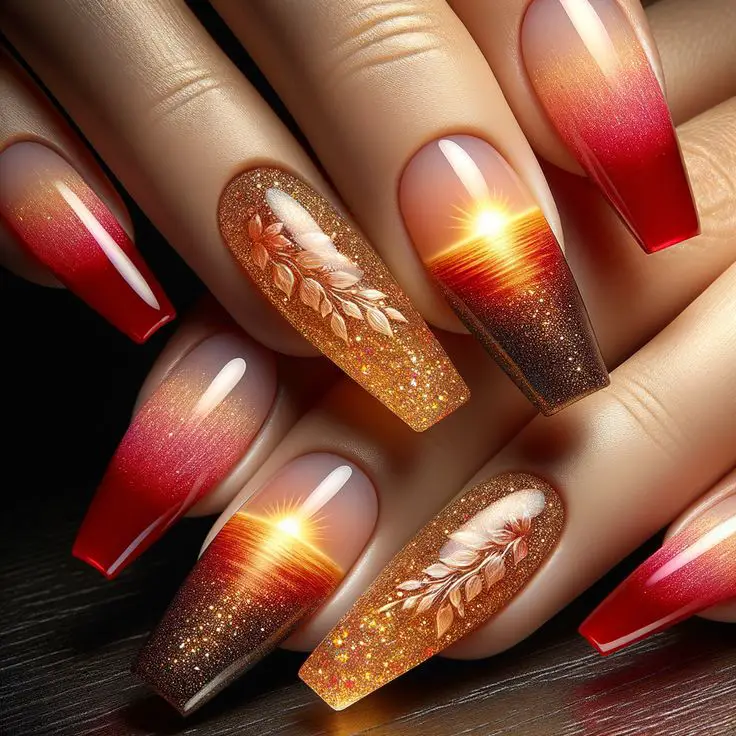 red-and-gold-gradient-stunning-red-christmas-nail-ideas