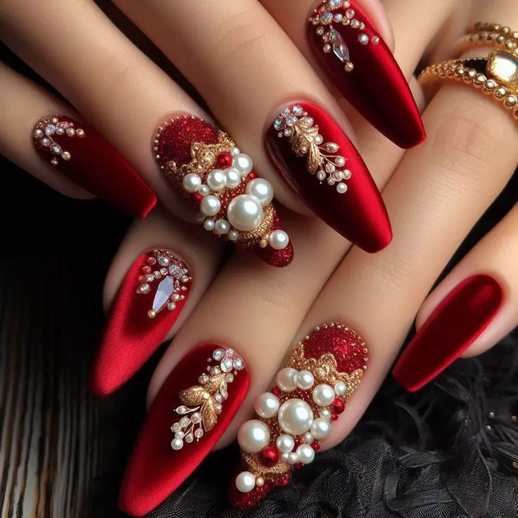 red-and-peal-accent-nails